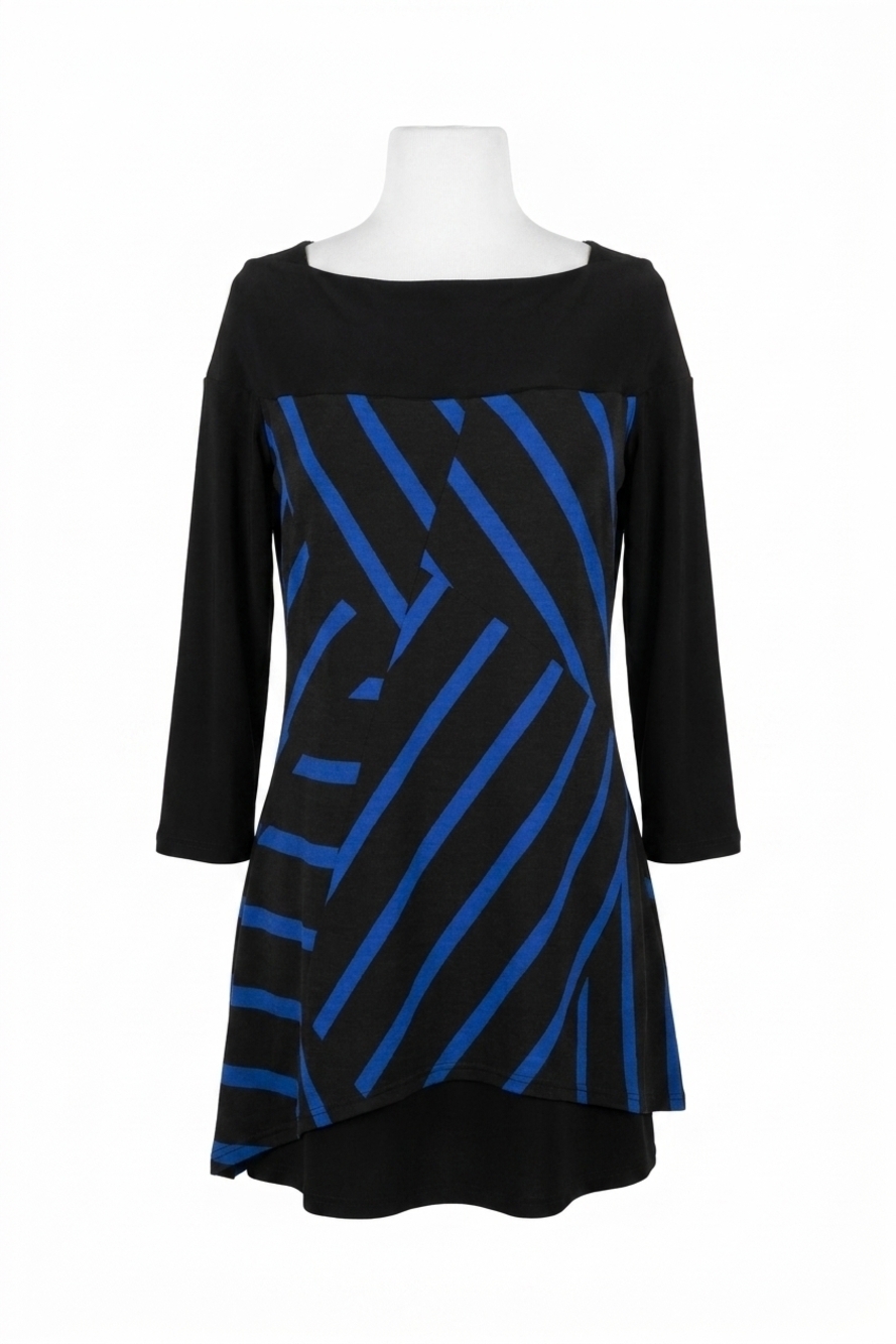 NEW JOSEPH RIBKOFF women striped off the shoulder tunic in black/royal